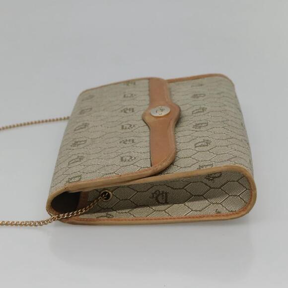 DIOR Honeycomb Canvas Chain Shoulder Bag Pvc Leather Beige - Picture 4 of 12